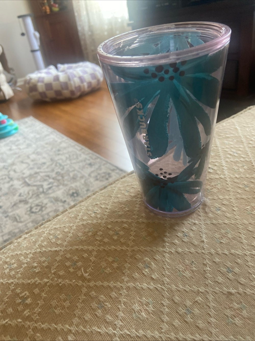 Starbucks Teal Floral Clear Tumbler with Teal Lid